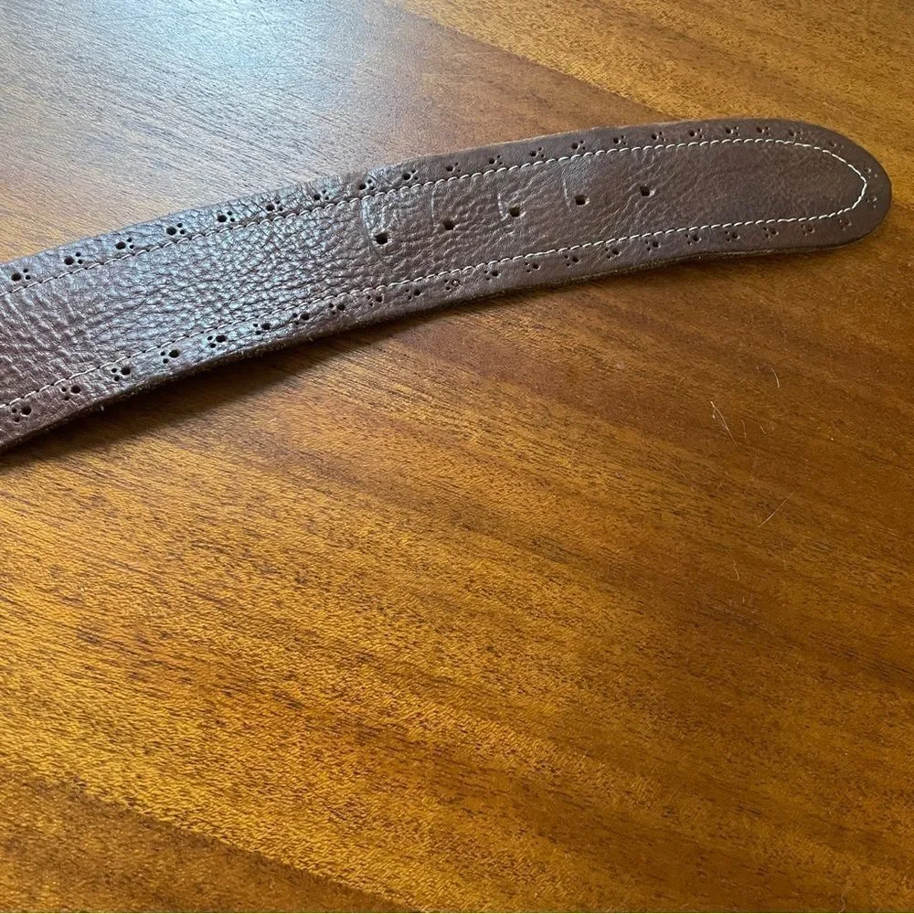 Vintage Garuglieri Wide Leather Belt Made In Italy Brown W/ Gold Tone Buckle XL